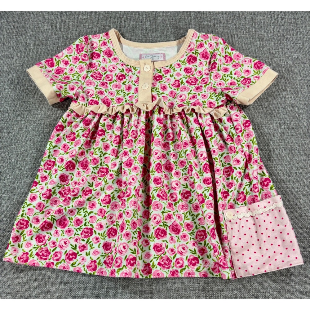 SweetHoney Girls Floral Ruffle Tunic Top Size 10Y Pink Rose Polka Dot Pocket